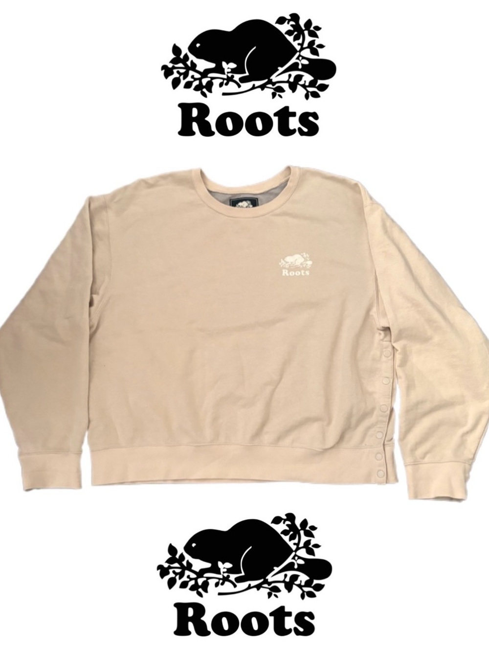 NWOT Roots Womenโs Crewneck Sweatshirt with side snaps